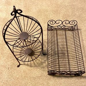 2pc Kitchen set- 2 tier metal produce basket & dish drainer dark bronze color